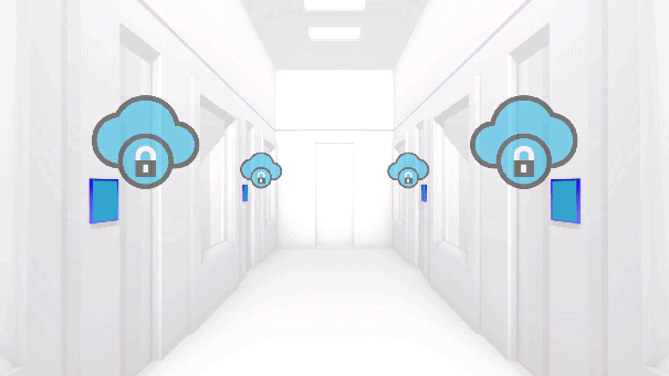 LV-Tron panel showing a secure meeting room, featuring SCEP and 802.1x protocols for maximum protection.