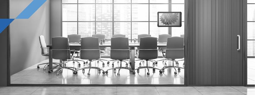 Image of a modern, spacious meeting room featuring a LV-Tron panel PC for smart technology integration